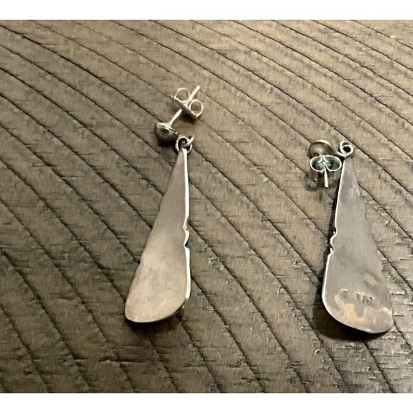 Southwest Turquoise Sterling Silver Earrings Stamped Overlay Dangle Pierced - Picture 3 of 3